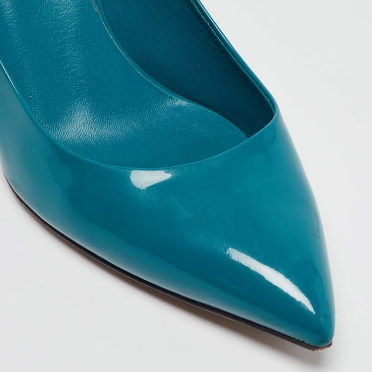 Pre Owned Gucci Green Patent Leather Kristen Bamboo Pumps Size 39