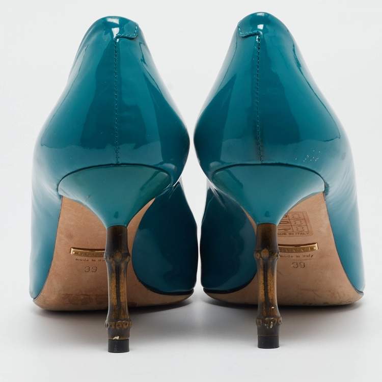 Pre Owned Gucci Green Patent Leather Kristen Bamboo Pumps Size 39