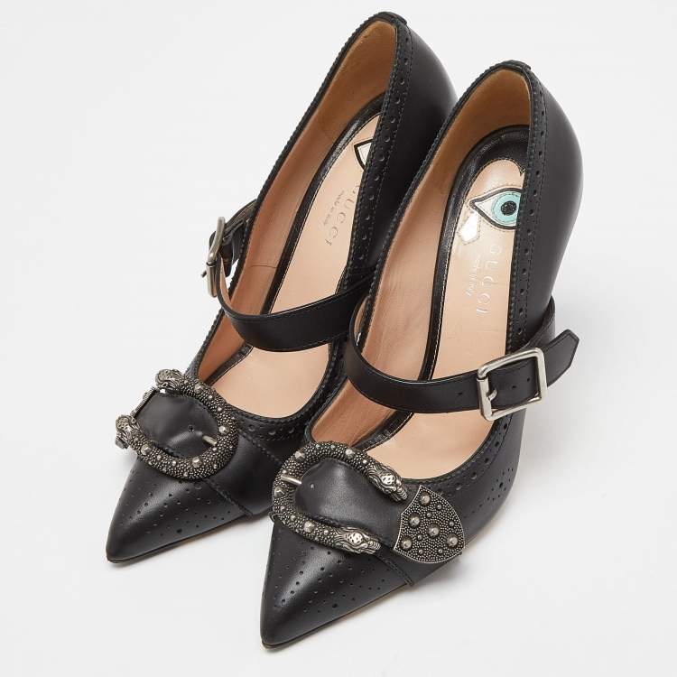 Pre Owned Gucci Black Leather Dionysus Pumps Size 37