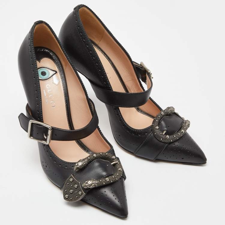 Pre Owned Gucci Black Leather Dionysus Pumps Size 37