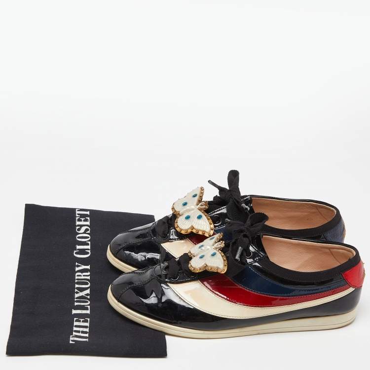 Pre Owned Gucci Multicolor Patent Leather Falacer Butterfly Sneakers Size 38.5