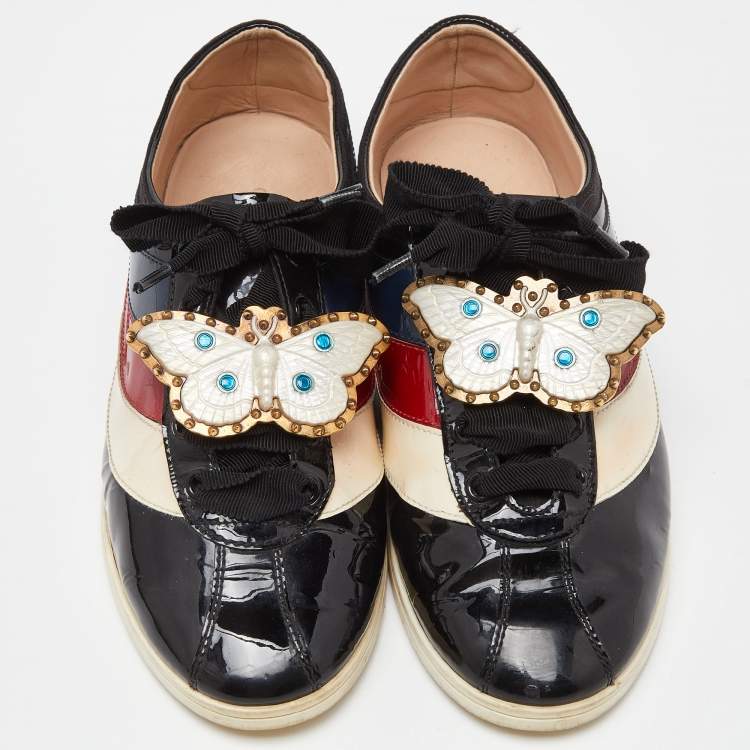 Pre Owned Gucci Multicolor Patent Leather Falacer Butterfly Sneakers Size 38.5