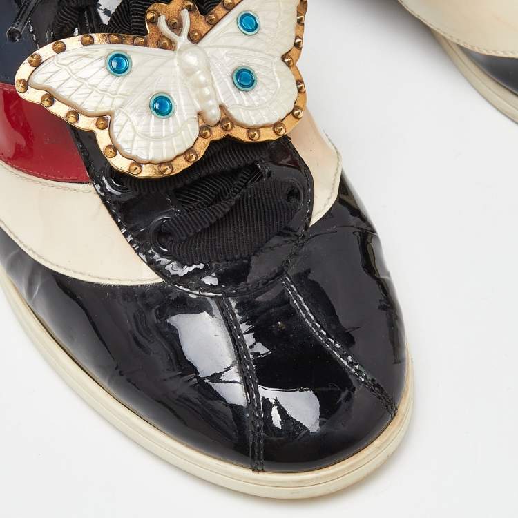 Pre Owned Gucci Multicolor Patent Leather Falacer Butterfly Sneakers Size 38.5