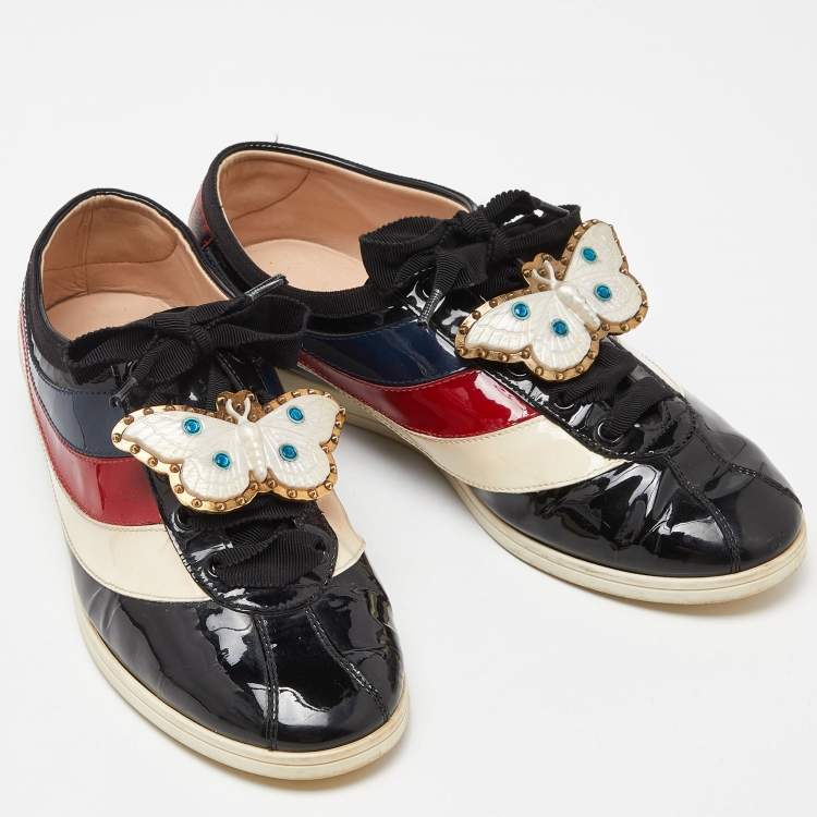 Pre Owned Gucci Multicolor Patent Leather Falacer Butterfly Sneakers Size 38.5