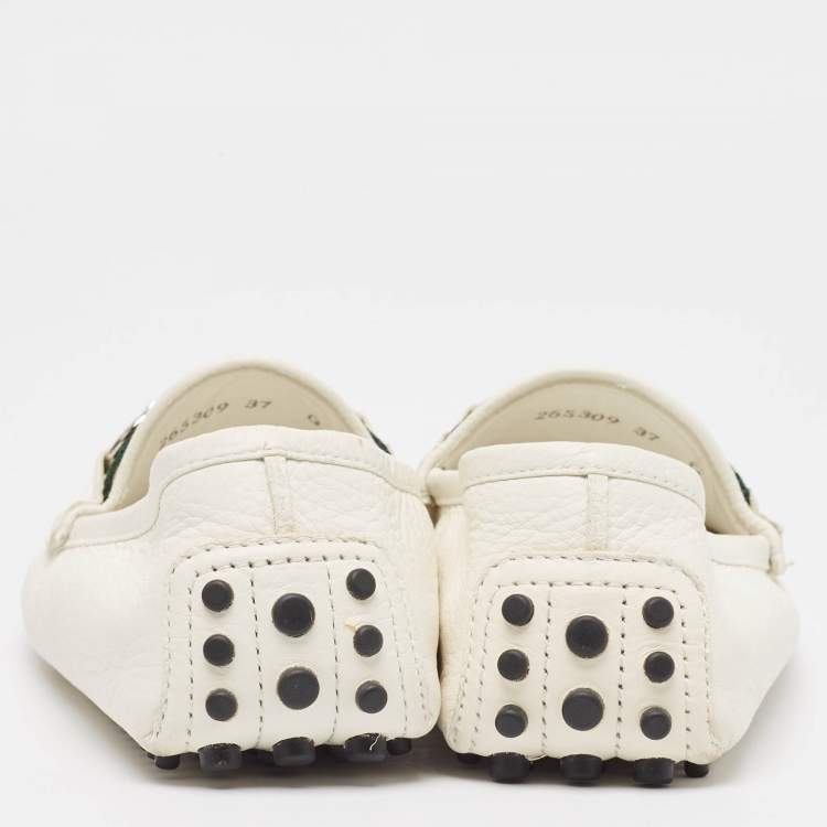 Pre Owned Gucci White Leather Horsebit Web Detail Loafers Size 37