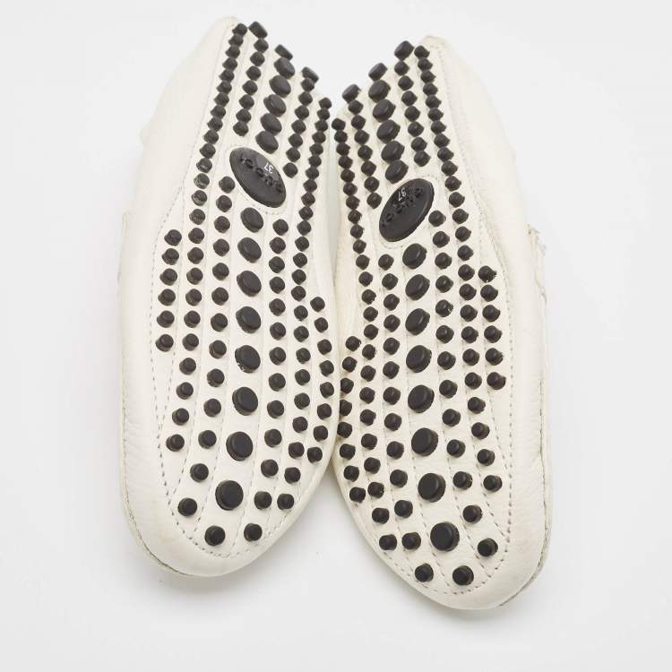 Pre Owned Gucci White Leather Horsebit Web Detail Loafers Size 37
