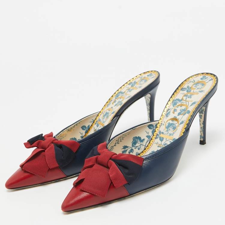 Gucci Navy Blue/Red Leather Pointed Toe Mules Size 38.5 Gucci | TLC US Gucci Navy Blue/Red Leather Pointed Toe Mules Size 38.5 Gucci | TLC US