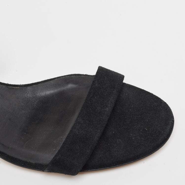 Pre Owned Gucci Black Suede Fringe Ankle Strap Sandals Size 39
