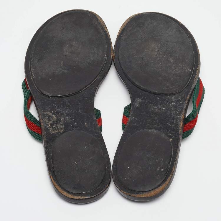 Pre Owned Gucci Tricolor Leather and Canvas Web Interlocking G Thong Flats Size 38