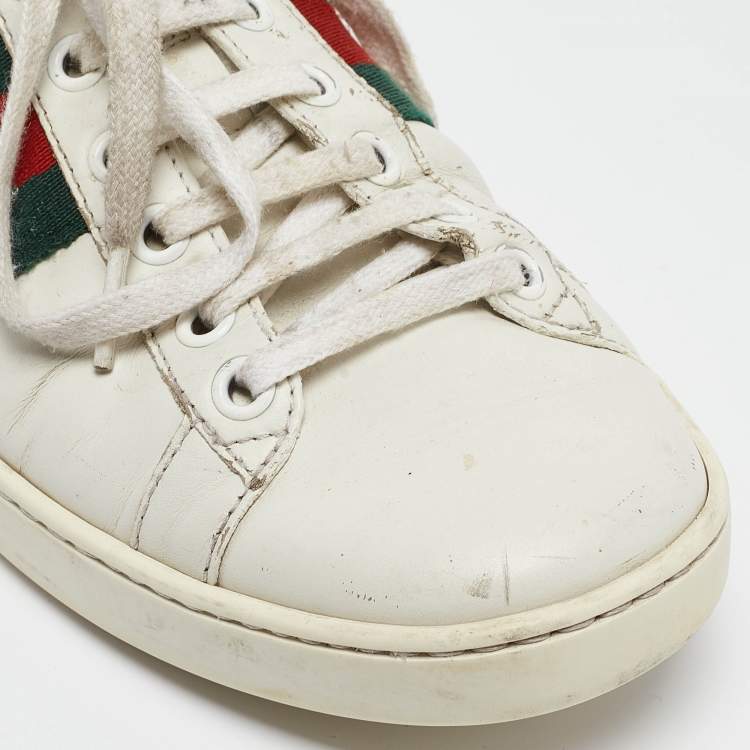 Pre Owned Gucci White Leather Ace Low Top Sneakers Size 37