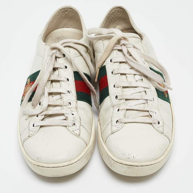 Pre Owned Gucci White Leather Ace Low Top Sneakers Size 37