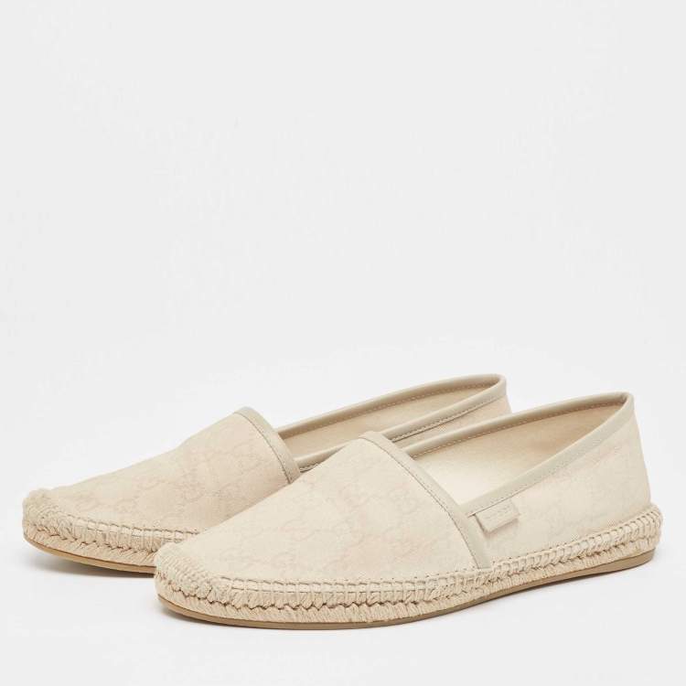 Pre Owned Gucci Grey Leather and GG Canvas Espadrille Flats Size 38.5