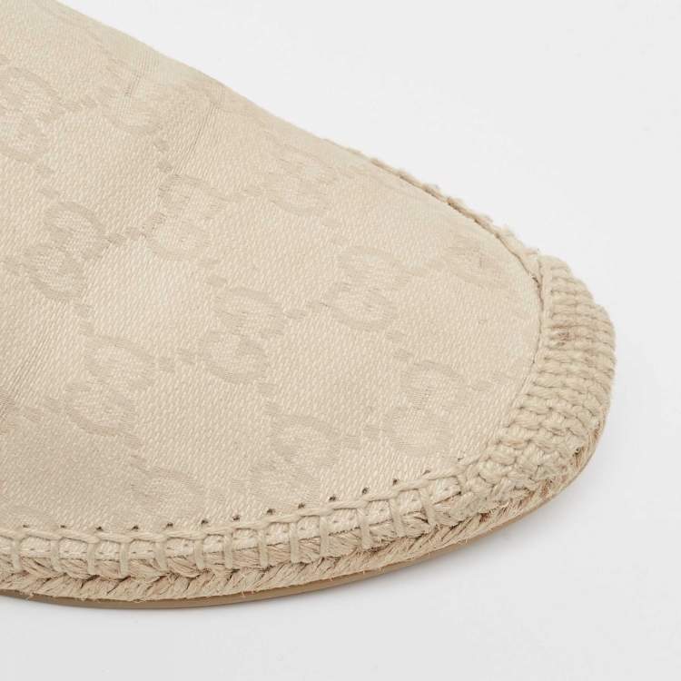 Pre Owned Gucci Grey Leather and GG Canvas Espadrille Flats Size 38.5