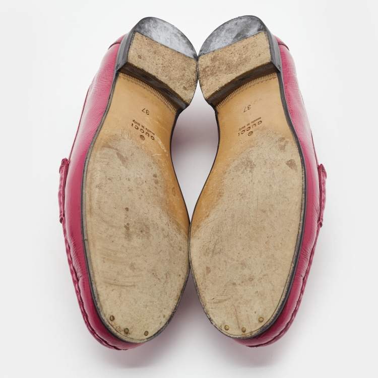 Pre Owned Gucci Pink Patent Leather 1953 Horsebit Loafers Size 37