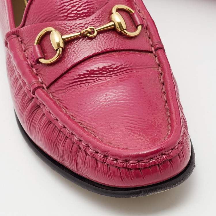 Pre Owned Gucci Pink Patent Leather 1953 Horsebit Loafers Size 37