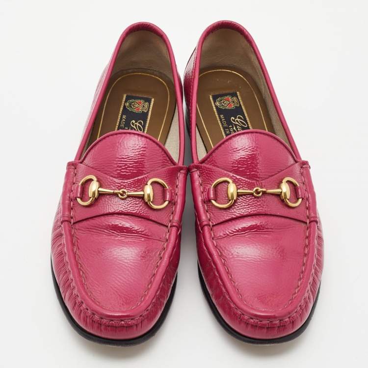 Pre Owned Gucci Pink Patent Leather 1953 Horsebit Loafers Size 37
