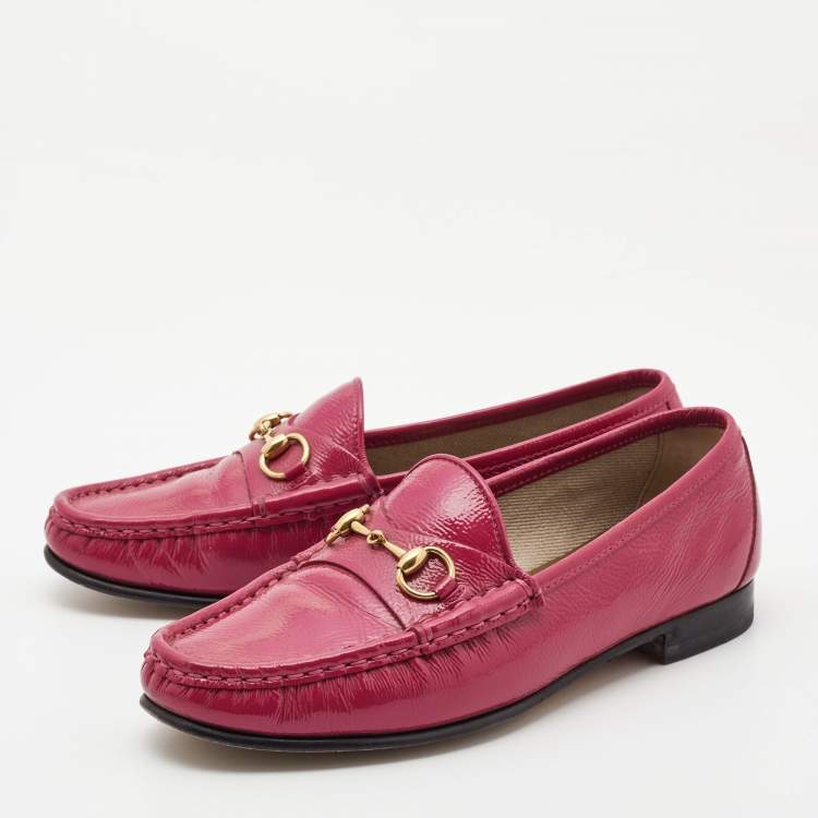 Pre Owned Gucci Pink Patent Leather 1953 Horsebit Loafers Size 37