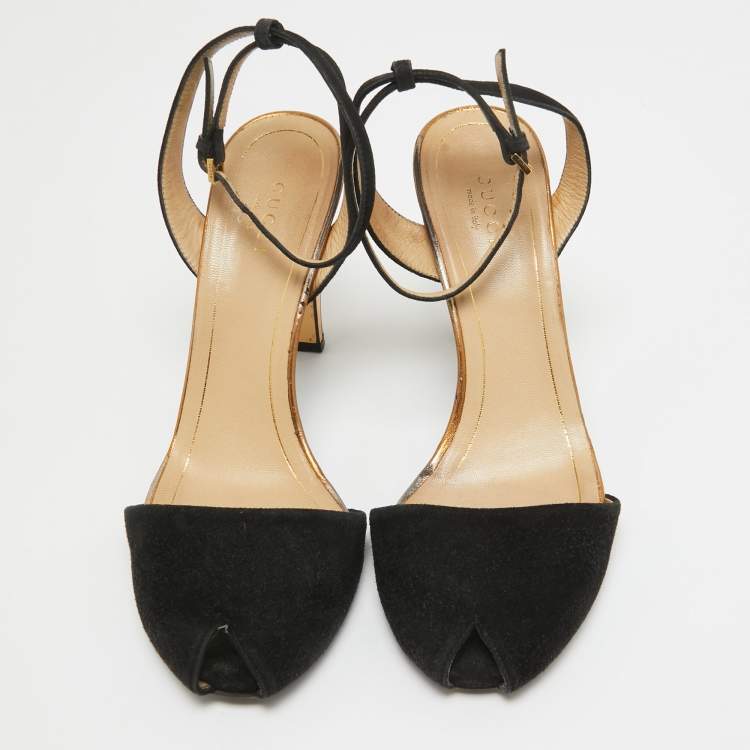 Pre Owned Gucci Black Suede Delphine Sandals Size 37