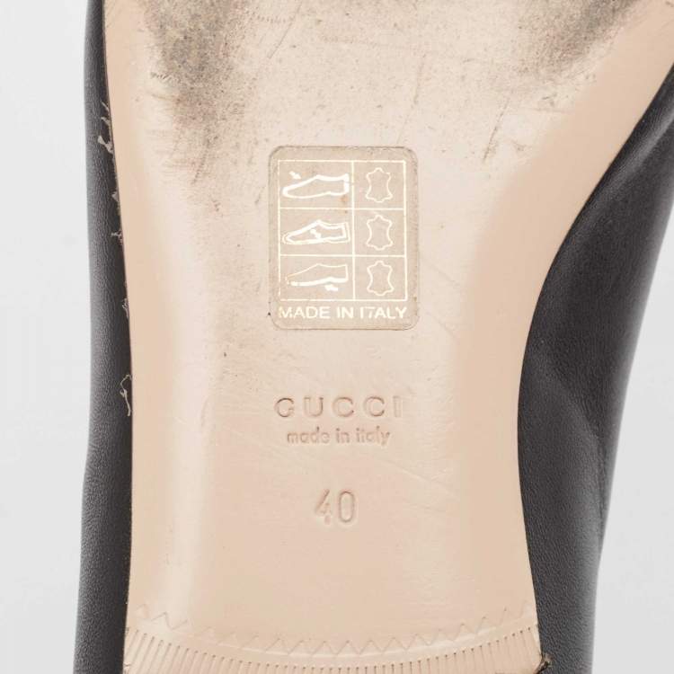 Pre Owned Gucci Black Leather GG Cap Toe Bow Ballet Flats Size 40