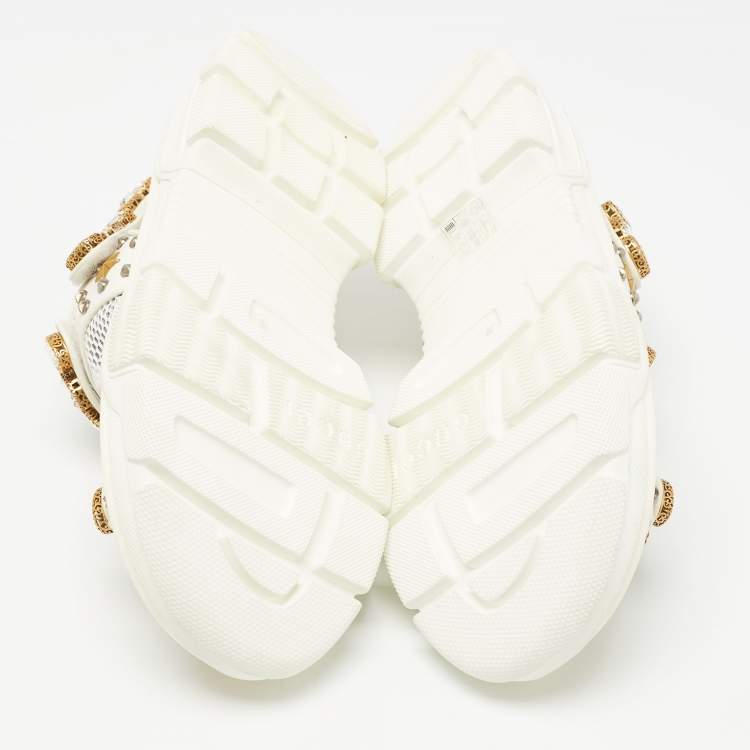 Pre Owned Gucci White/Grey Mesh and Leather Aguru Slingback Sandals Size 39