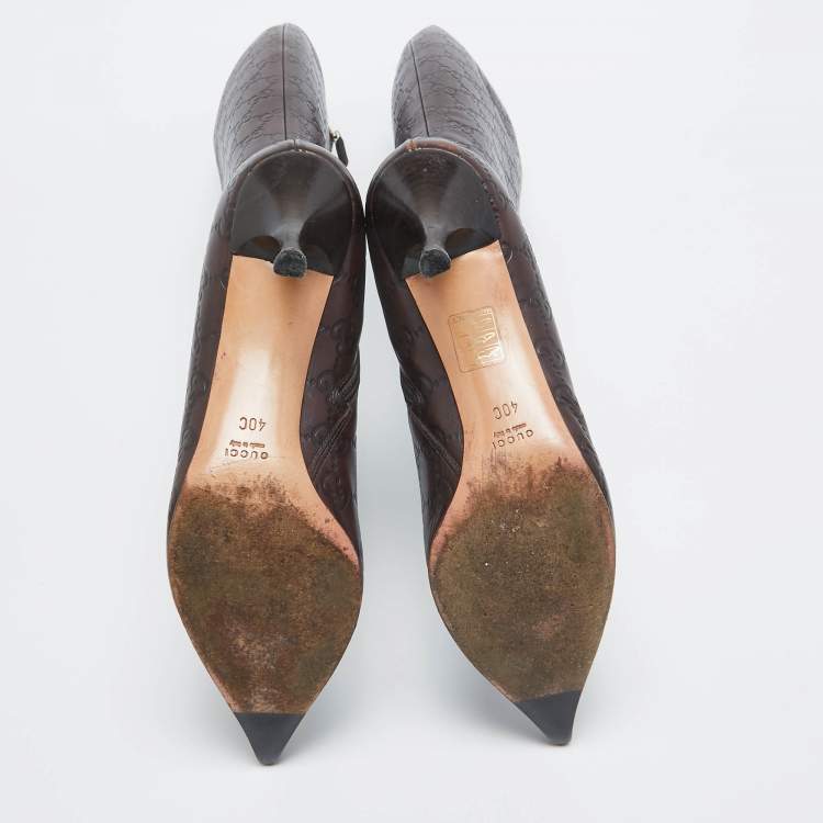 Pre Owned Gucci Brown Guccissima Leather Pointed Toe Knee Length Boots Size 40