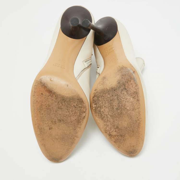 Pre Owned Gucci Cream Leather Interlocking GG Booties Size 37