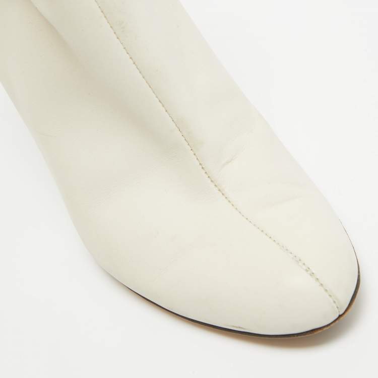 Pre Owned Gucci Cream Leather Interlocking GG Booties Size 37