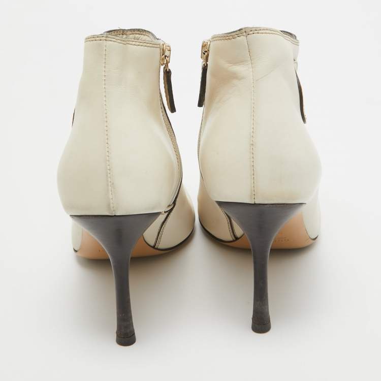 Pre Owned Gucci Cream Leather Interlocking GG Booties Size 37