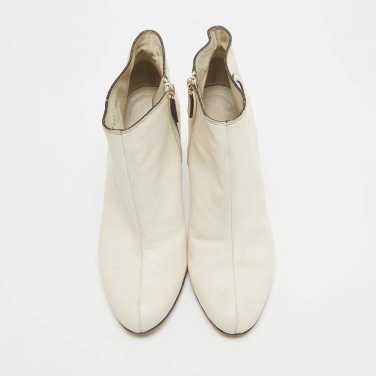 Pre Owned Gucci Cream Leather Interlocking GG Booties Size 37