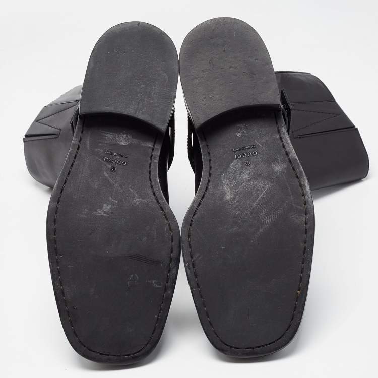 Pre Owned Gucci Black Leather Buckle Detail Mid Calf Boots Size 35.5