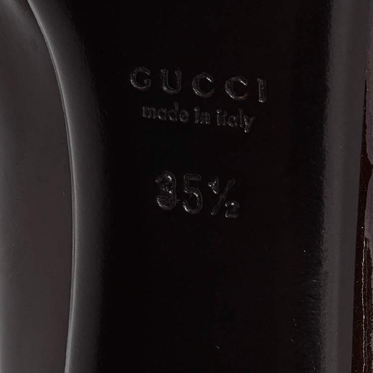 Pre Owned Gucci Brown Patent Leather Block Heel Pumps Size 35.5