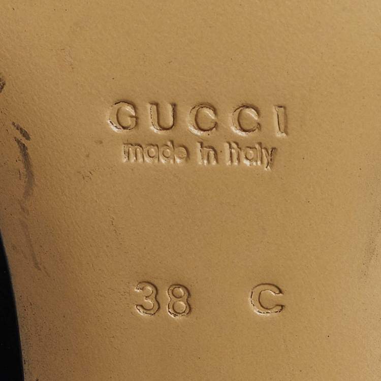 Pre Owned Gucci Black Leather Sqaure Toe Block Heel Pumps Size 38