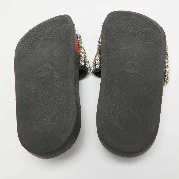 Pre Owned Gucci Multicolor Leather Sylvie Web Accent Flat Slides Size 39