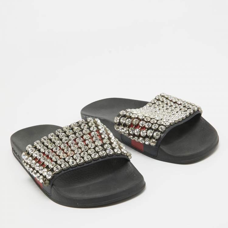 Pre Owned Gucci Multicolor Leather Sylvie Web Accent Flat Slides Size 39