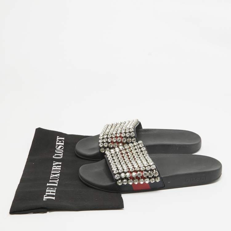 Pre Owned Gucci Multicolor Leather Sylvie Web Accent Flat Slides Size 39