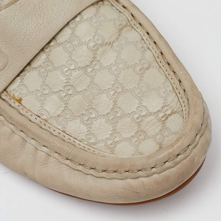 Pre Owned Gucci Beige GG Leather Slip On Loafers Size 38.5