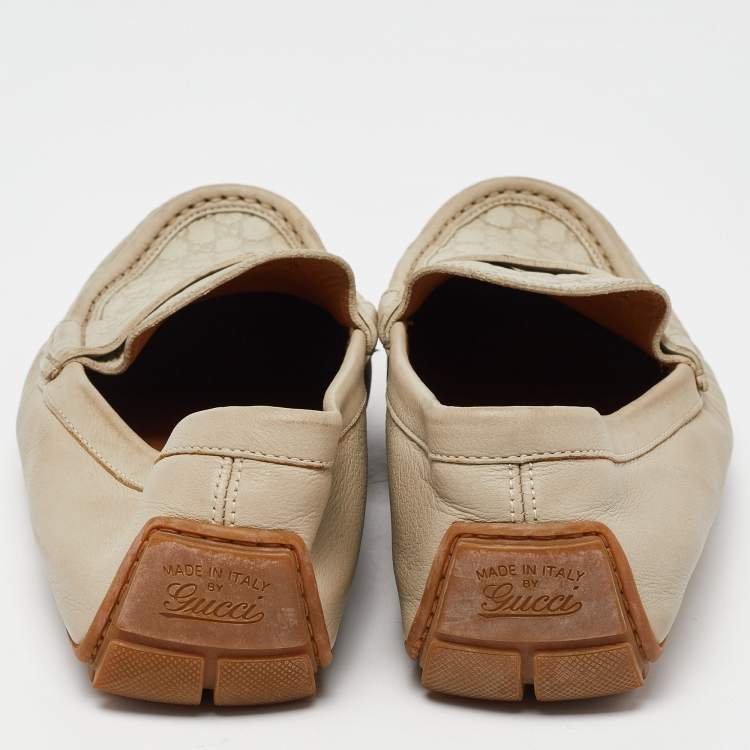 Pre Owned Gucci Beige GG Leather Slip On Loafers Size 38.5