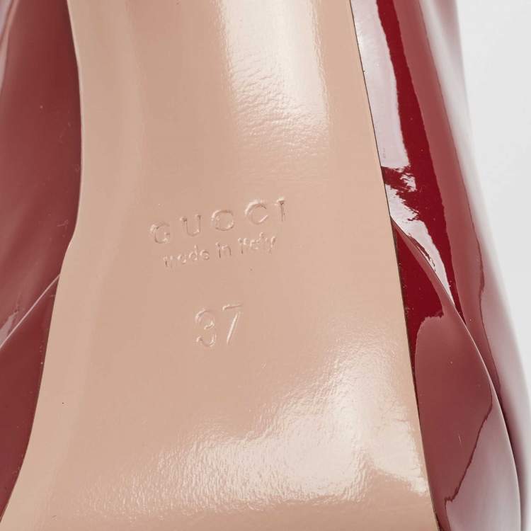 Pre Owned Gucci Red Patent Leather Peep Toe Pumps Size 37
