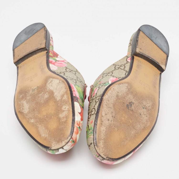 Pre Owned Gucci Multicolor Canvas Flower Print Princetown  Mules Size 36