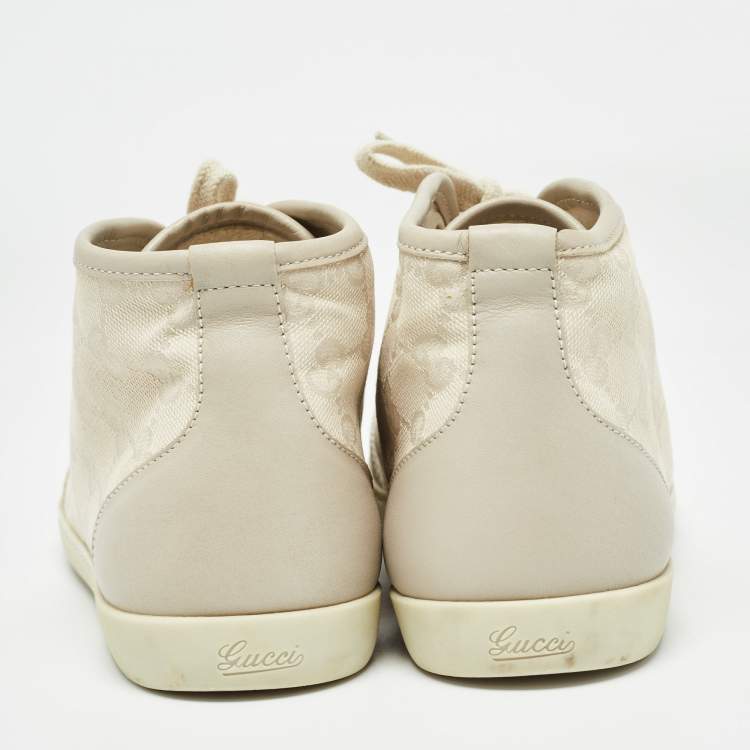 Pre Owned Gucci Two Tone GG Canvas and Leather High Top Sneakers Size 38