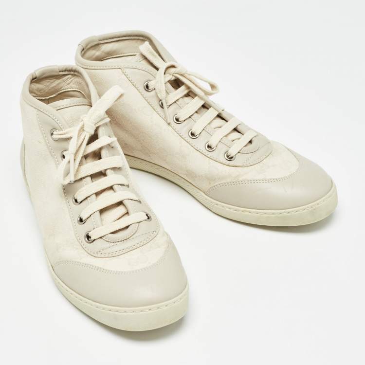 Pre Owned Gucci Two Tone GG Canvas and Leather High Top Sneakers Size 38