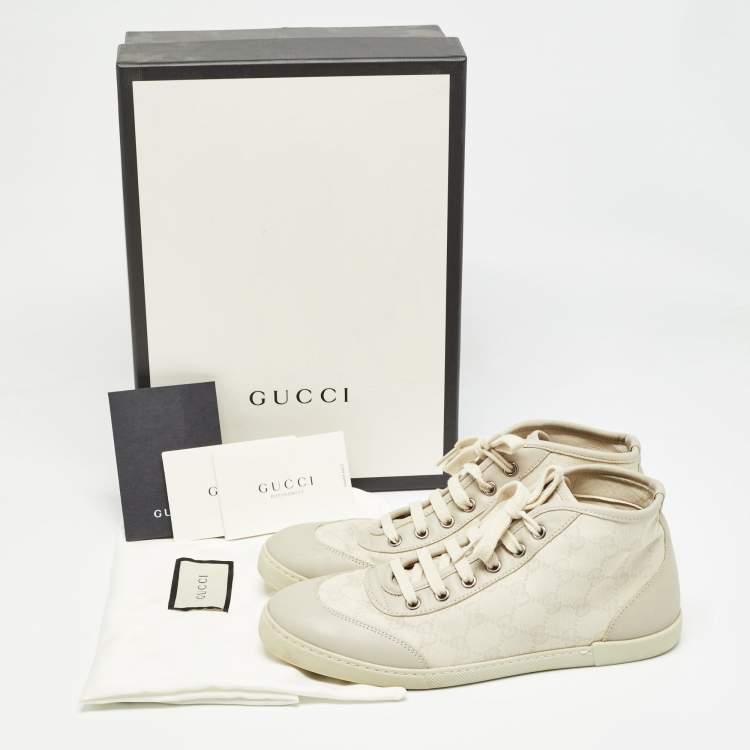 Pre Owned Gucci Two Tone GG Canvas and Leather High Top Sneakers Size 38