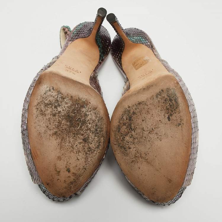 Pre Owned Gucci Purple Python Sofia Slingback Pumps Size 37.5