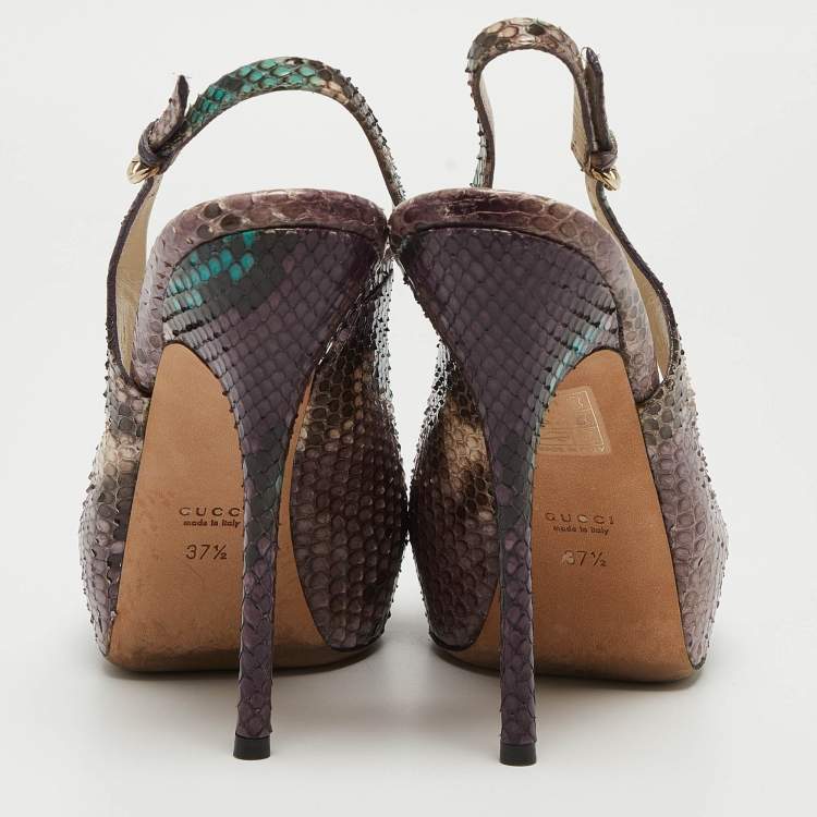 Pre Owned Gucci Purple Python Sofia Slingback Pumps Size 37.5