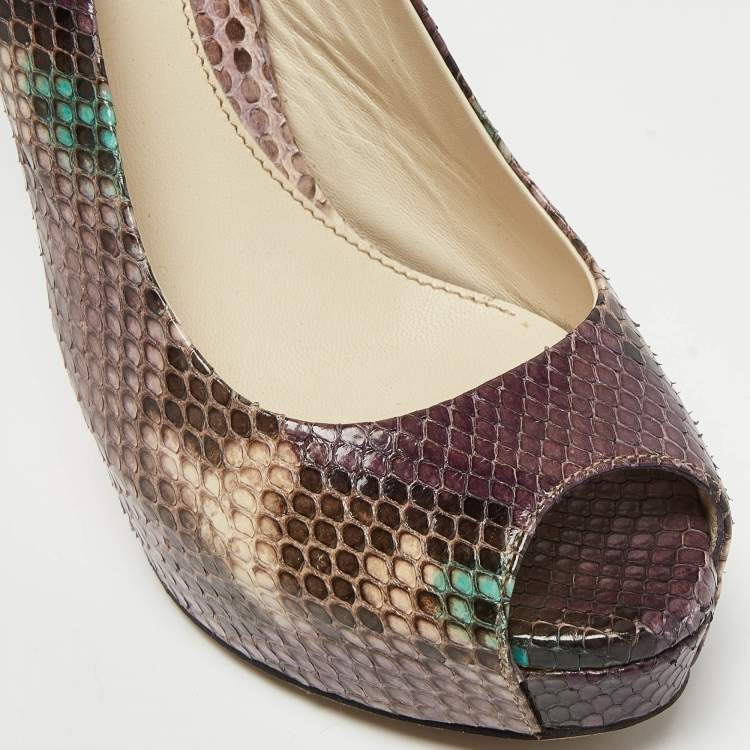 Pre Owned Gucci Purple Python Sofia Slingback Pumps Size 37.5