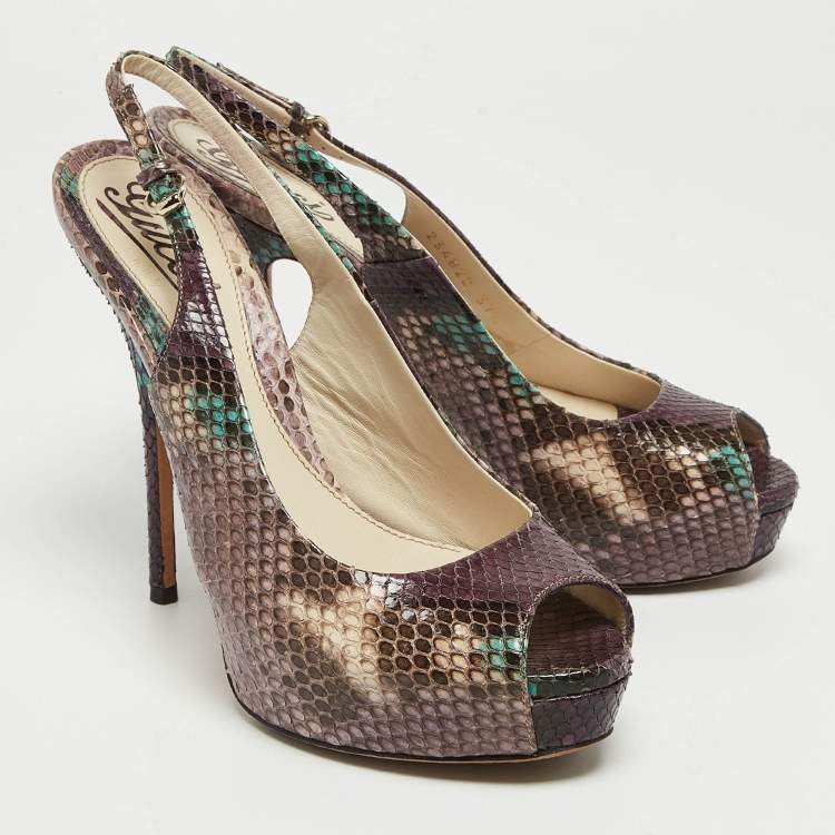Pre Owned Gucci Purple Python Sofia Slingback Pumps Size 37.5