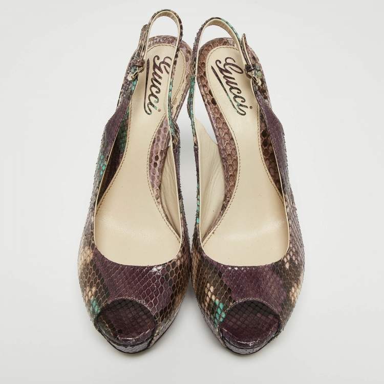 Pre Owned Gucci Purple Python Sofia Slingback Pumps Size 37.5