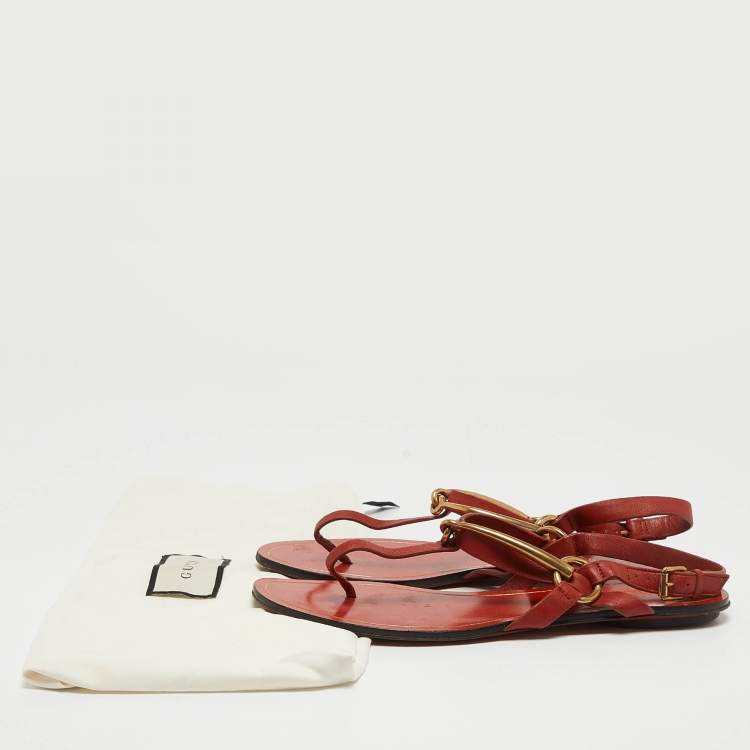 Pre Owned Gucci  Red Leather Thong Sligback Sandals Size 37.5