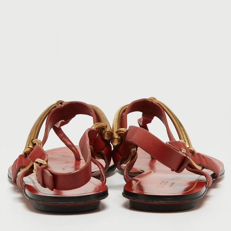 Pre Owned Gucci  Red Leather Thong Sligback Sandals Size 37.5