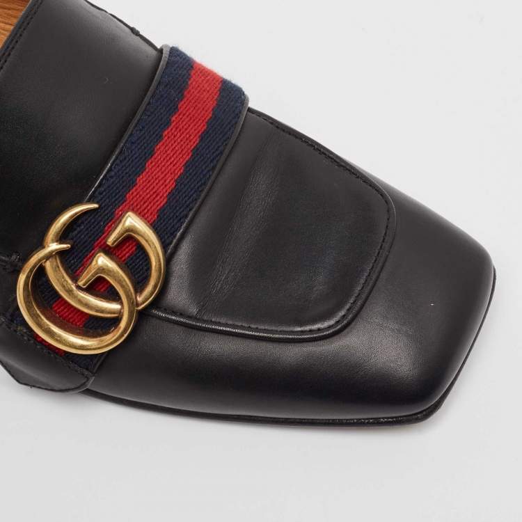 Pre Owned Gucci  Black Leather Double GG Slip On Loafers Size 36    